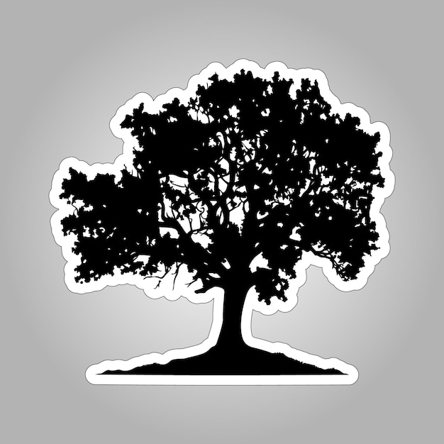 Black Oak Tree Silhouette Sticker on white background for Printing