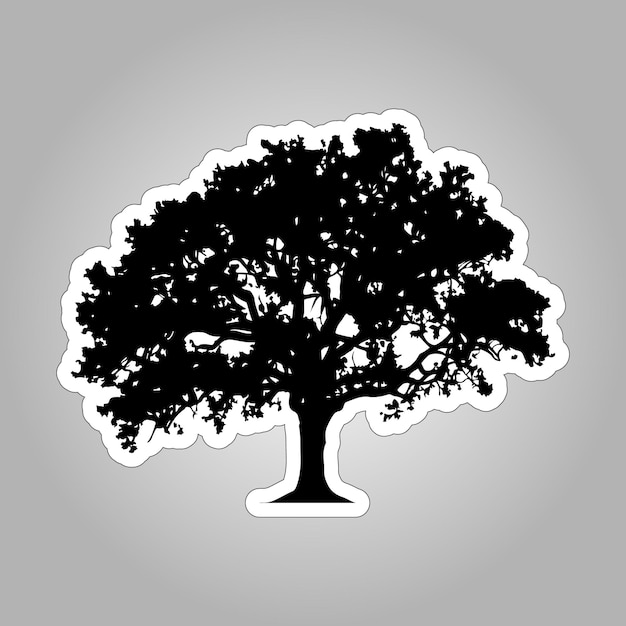 Black Oak Tree Silhouette Sticker on white background for Printing