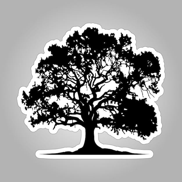 Black Oak Tree Silhouette Sticker on white background for Printing