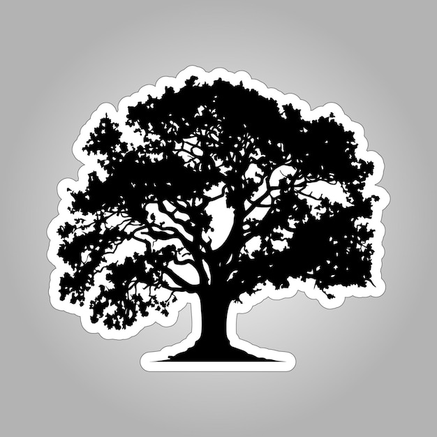 Black Oak Tree Silhouette Sticker on white background for Printing