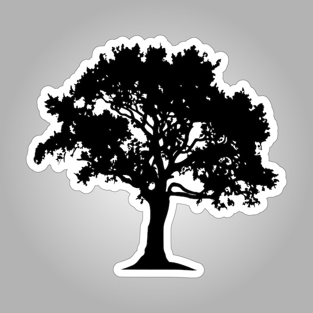 Black Oak Tree Silhouette Sticker on white background for Printing