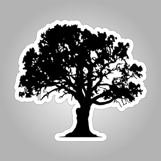 Black Oak Tree Silhouette Sticker on white background for Printing