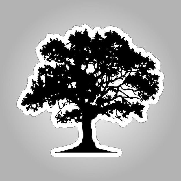 Black Oak Tree Silhouette Sticker on white background for Printing