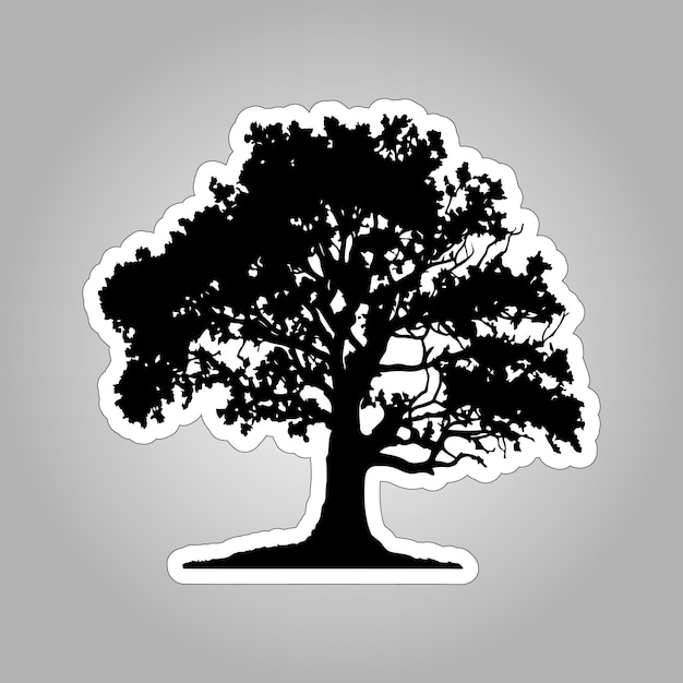 Black Oak Tree Silhouette Sticker on white background for Printing