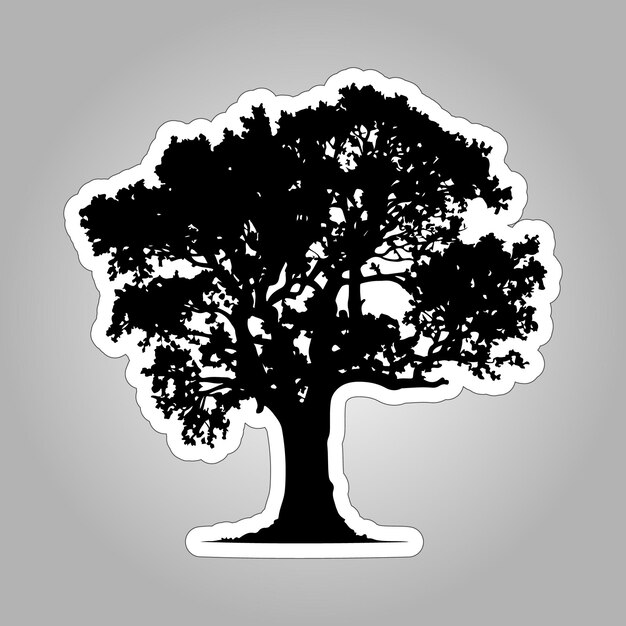 Black Oak Tree Silhouette Sticker on white background for Printing