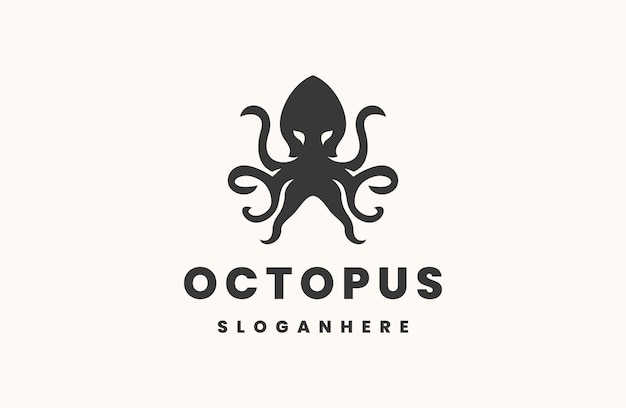 Vector black octopus logo kraken tentacle logo aquatic ocean seafood monster animal design