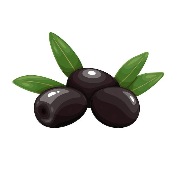 Черные оливки с листьями. векторная иллюстрация кучи оливок.