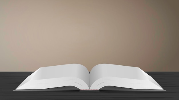 Black open book on the table. brown background.