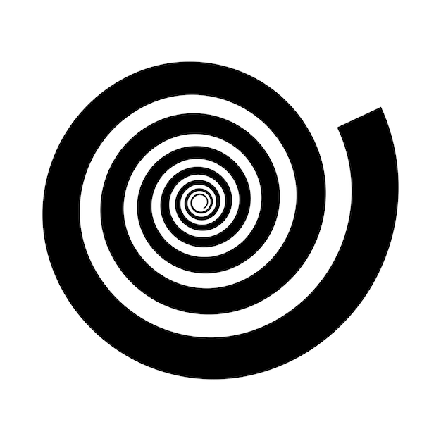 Black optical illusion circular swirl on a white background vector. Hypnotic spiral tunnel design.
