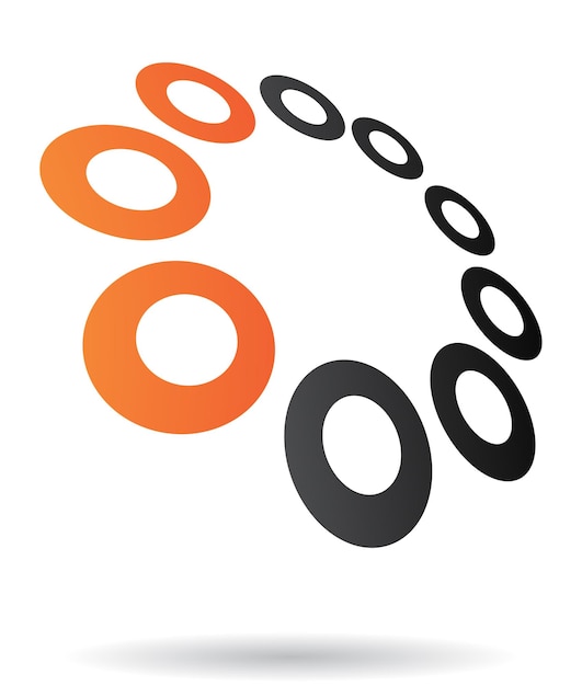 大きい円のロゴ アイコンとして配置された黒とオレンジ色の抽象的な円図形