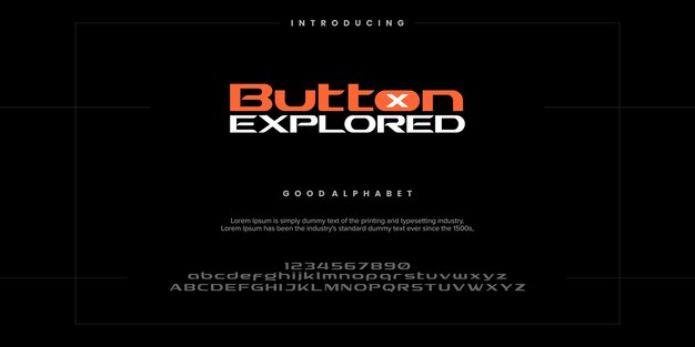 下部のアルファベット フォント ベクターの文字ボタンで探索された黒とオレンジのボタン