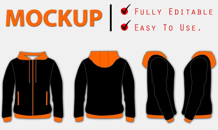 Premium Vector | Black and orange hoodie mockup vector fully editable
