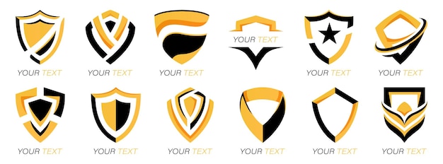 Black and orange shield logo collection with text