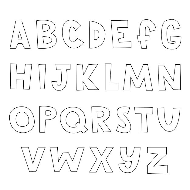 Черный контур алфавита на белом фоне векторные буквы, написанные от руки буквы для составления