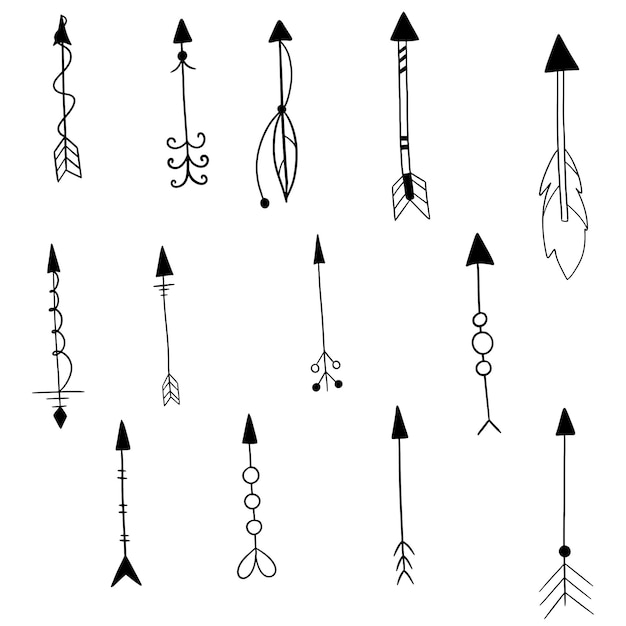 Vector black outline arrows set vector design elements on white background