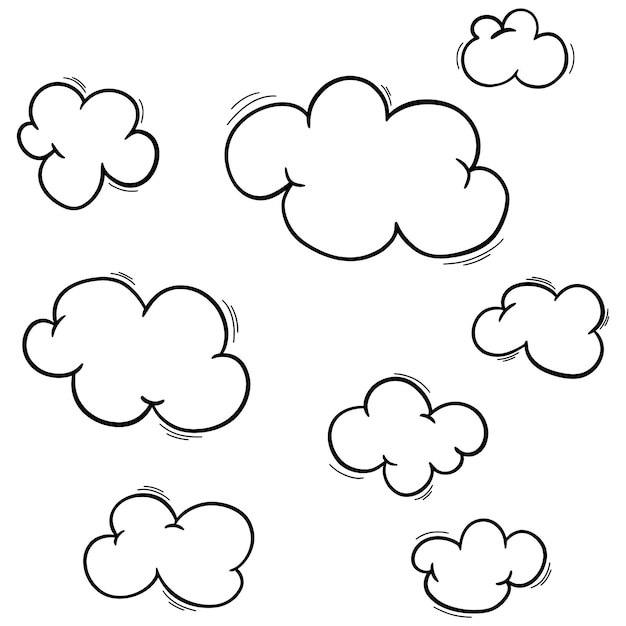 Vector black outline doodle clouds set with swirls