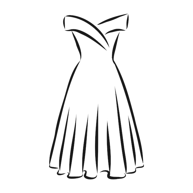 Вектор Черный контур рисунок, изолированные на белом фоне женское платье вектор эскиз иллюстрация