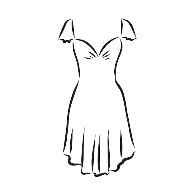 Black outline drawing isolated on white background womens dress vector sketch illustration