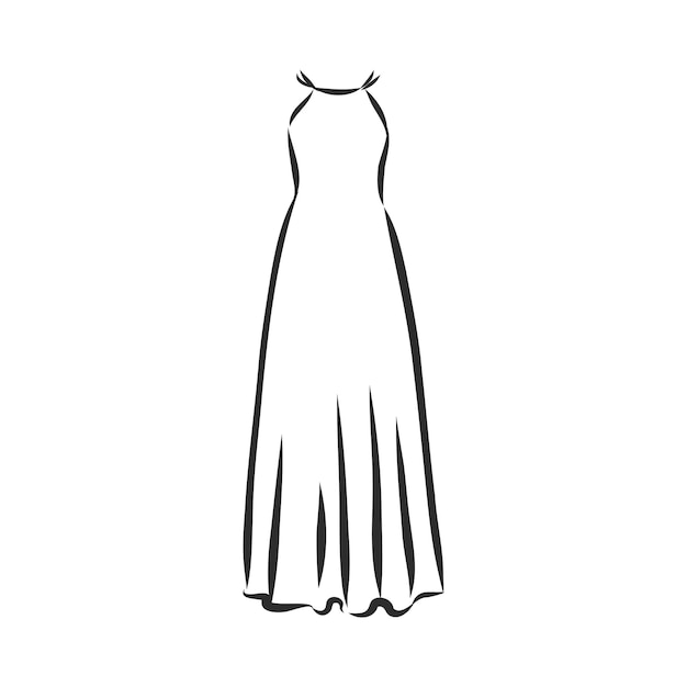 Black outline drawing isolated on white background womens dress vector sketch illustration