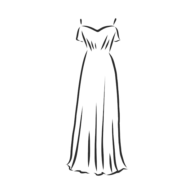 Vettore disegno di contorno nero isolato su sfondo bianco illustrazione di schizzo di vettore del vestito delle donne