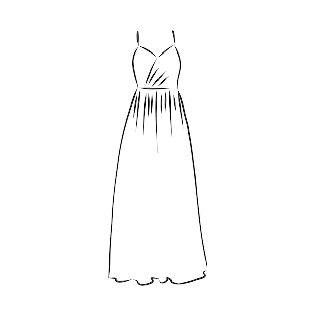 Black outline drawing isolated on white background womens dress vector sketch illustration