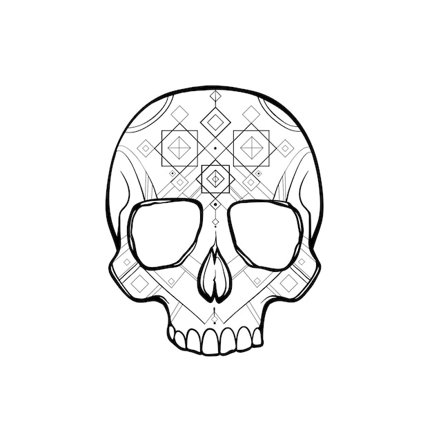 black outline drawing of a skull in vector. skull with flowers, Mexican charepa. day of the dead dra