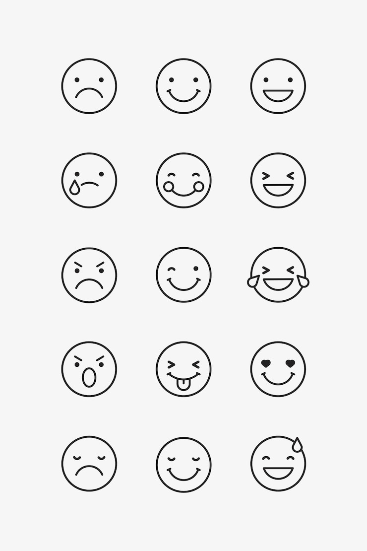 Vector black outline emoticon set isolated on gray background vector