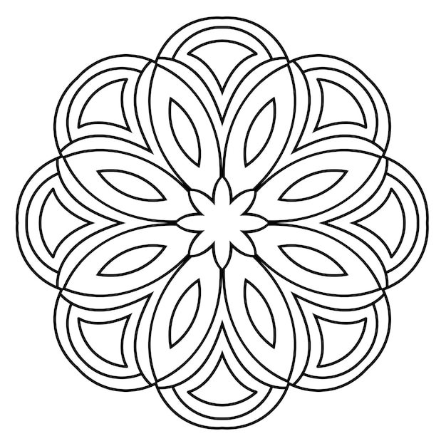 Black outline flower mandala. Doodle round decorative element for coloring book isolated on white ba