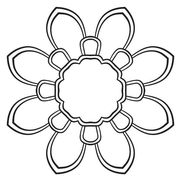 Black outline flower mandala Doodle round decorative element for coloring book isolated