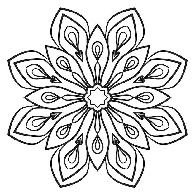 Black outline flower mandala Doodle round decorative element for coloring book isolated