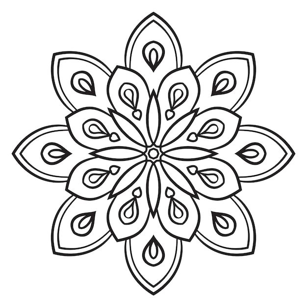 Black outline flower mandala Doodle round decorative element for coloring book isolated