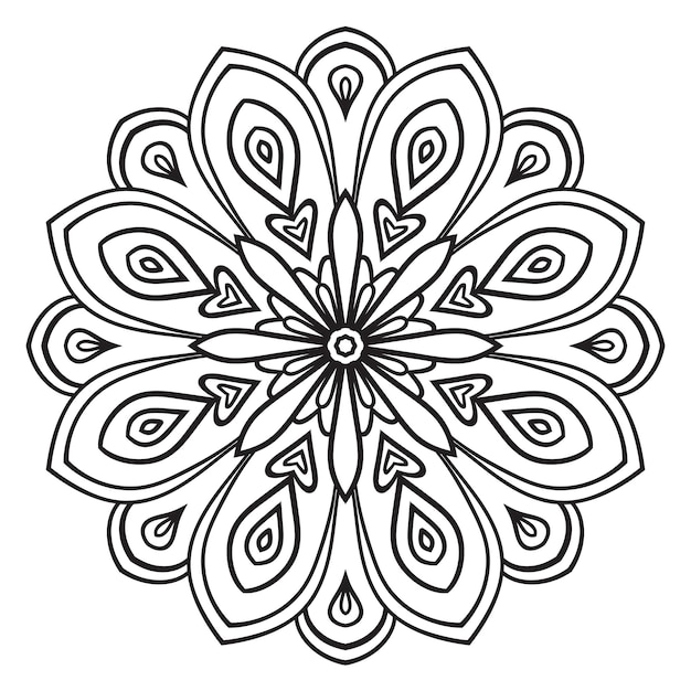 Black outline flower mandala Doodle round decorative element for coloring book isolated