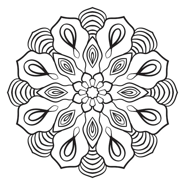 Contorno nero fiore mandala doodle elemento decorativo rotondo per libro da colorare isolato