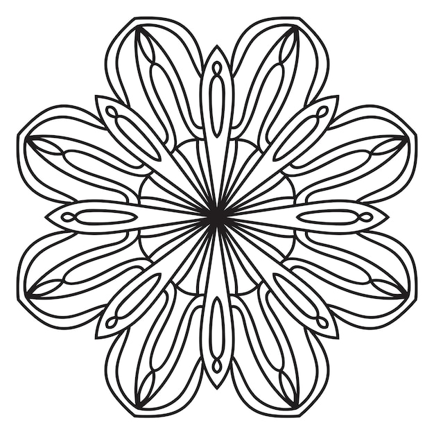 Black outline flower mandala Doodle round decorative element for coloring book isolated