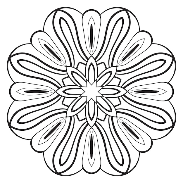 Black outline flower mandala Doodle round decorative element for coloring book isolated