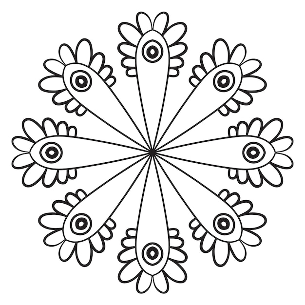 Vector black outline flower mandala doodle round decorative element for coloring book isolated