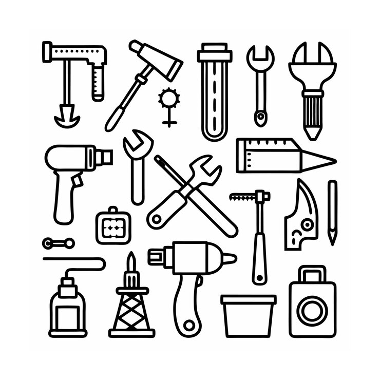 Vector black outline icons set