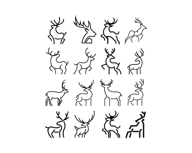 Vector black outline monochrome deer on white background.