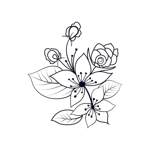 Vector black outline rose flower illustration