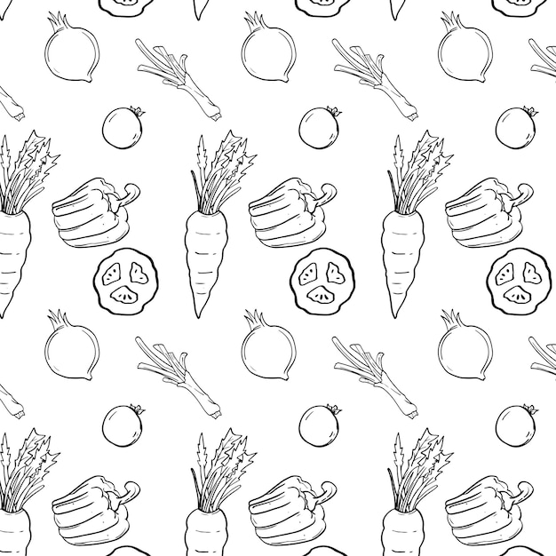 Black outline Seamless vegetable isolated in white background