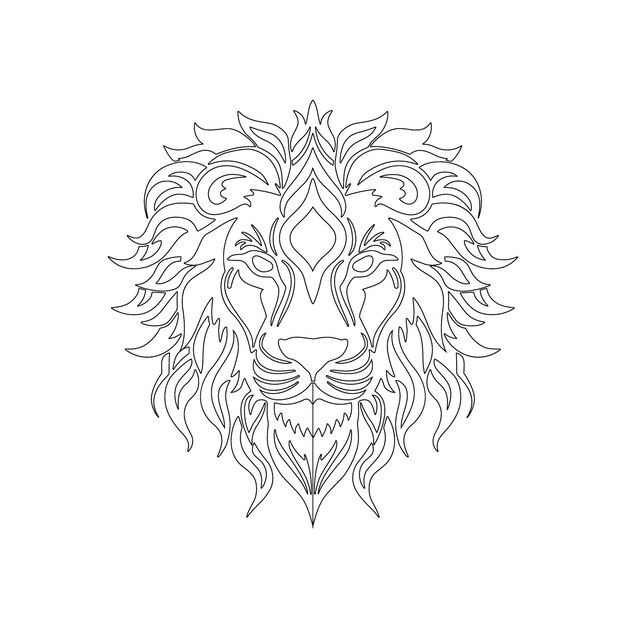 Vector black outline tiger or lion head with on white background coloring book style