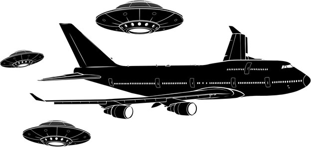 Vector black outline vector airplane on white background