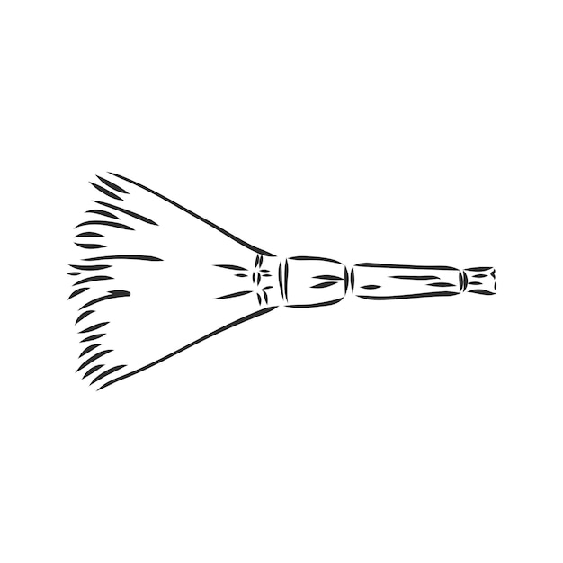 Vector black outline vector broom on white background broom vector sketch on a white background