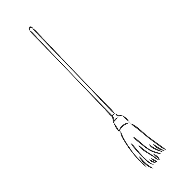 Black outline vector broom on white background broom vector sketch on a white background