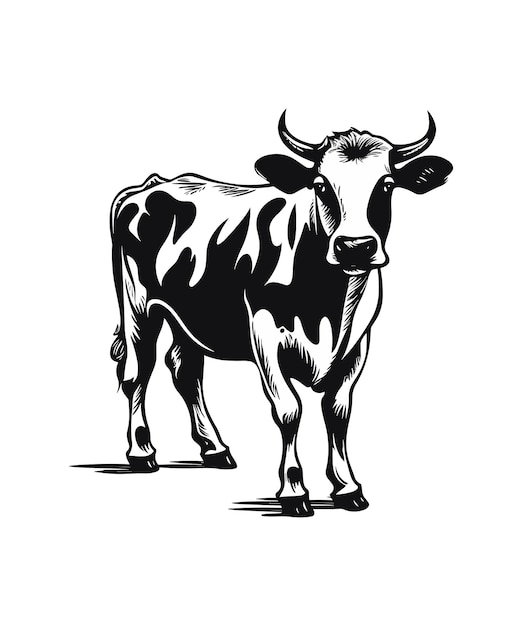 Vector black outline vector cow isolated on a white background