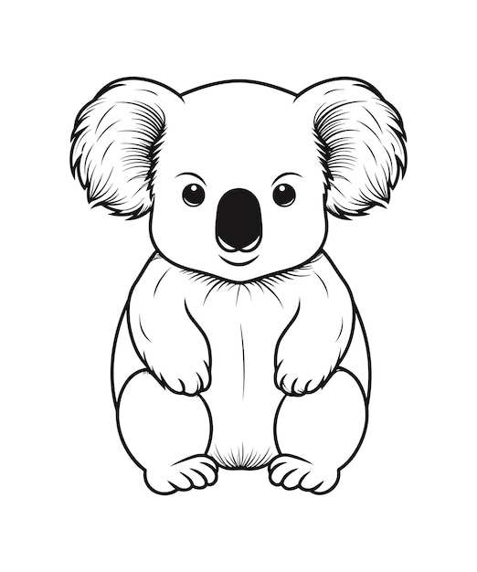 Vector black outline vector koala isolated on a white background