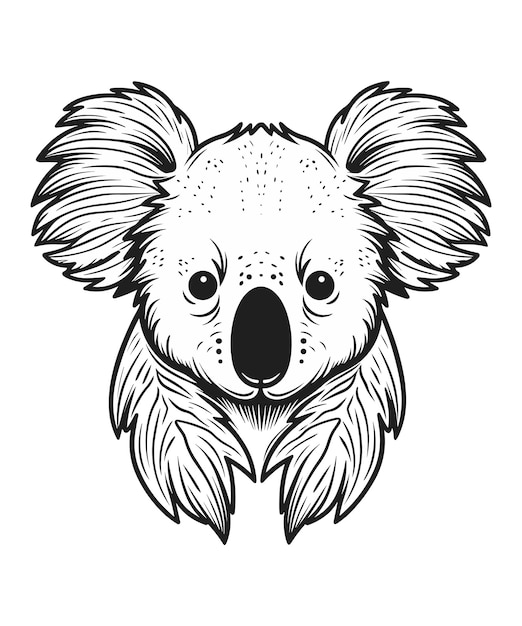 Vector black outline vector koala isolated on a white background