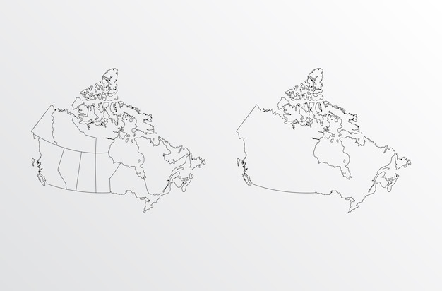 black outline vector map of Canada with regions