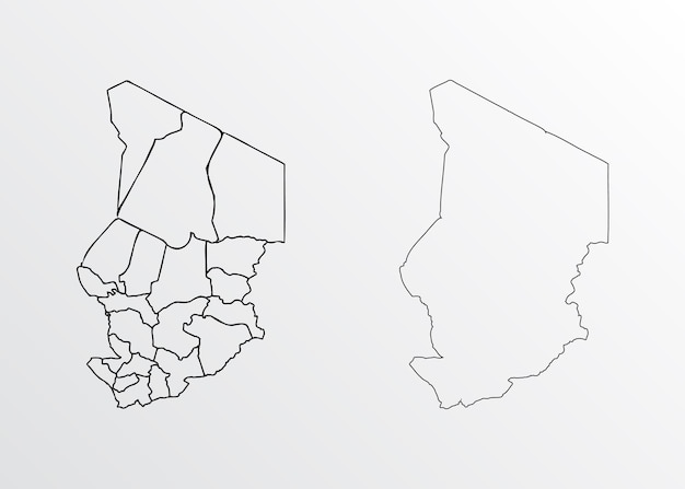 Black outline vector map of Chad with regions