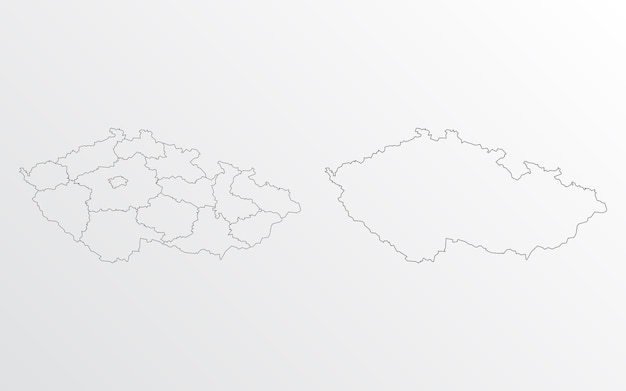 Black outline vector map of Czechia with regions